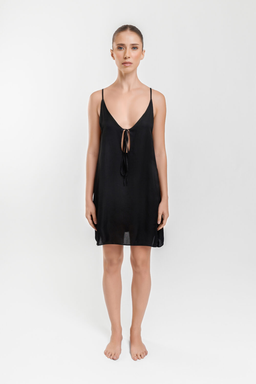 Sleep Dress with Delicate Ties, Silken Glow Front Sleep Dress with Delicate Ties, Silken Glow Front