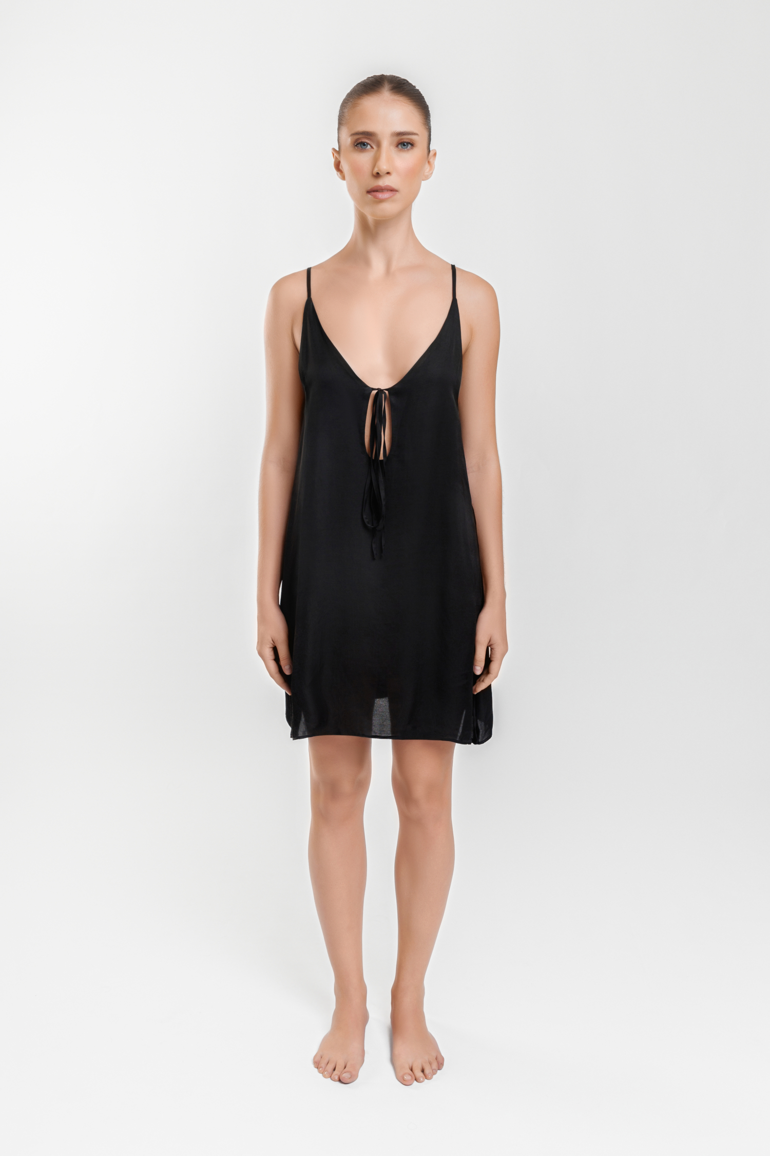 Sleep Dress with Delicate Ties, Silken Glow Front Sleep Dress with Delicate Ties, Silken Glow Front